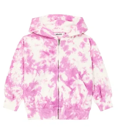 Molo Kids' Mazz Tie-dye Cotton Jersey Hoodie In Purple Pink Dye