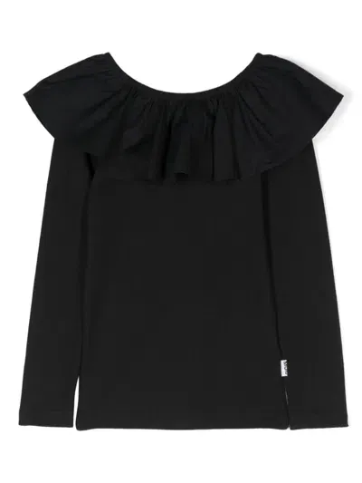 Molo Kids' Renate Ruffle-collar T-shirt In Black