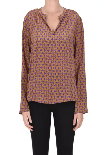 Momoní Printed Silk Blouse In Ocher