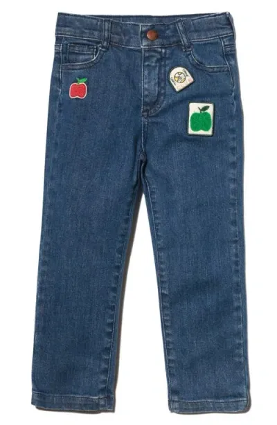 Mon Coeur Kids' Apple Appliqué Denim Jeans In Denim/green