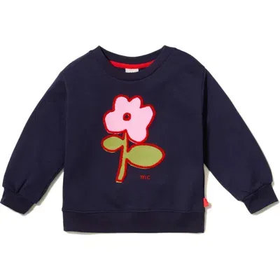 Mon Coeur Kids' Floral Appliqué Recycled Cotton Blend Sweatshirt In Navy/bonbon