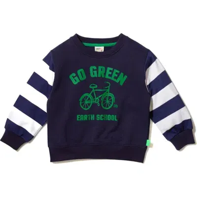 Mon Coeur Kids' Go Green Colorblock Recycled Cotton Blend Graphic Sweatshirt In Navy/natural