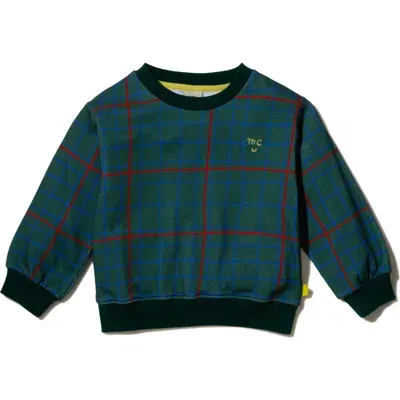 Mon Coeur Kids' Plaid Recycled Cotton Blend Crewneck Sweatshirt In Botanical/multi