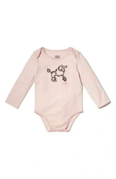 Mon Coeur Babies'  Poodle Print Long Sleeve Cotton Bodysuit In Petal Pink/print