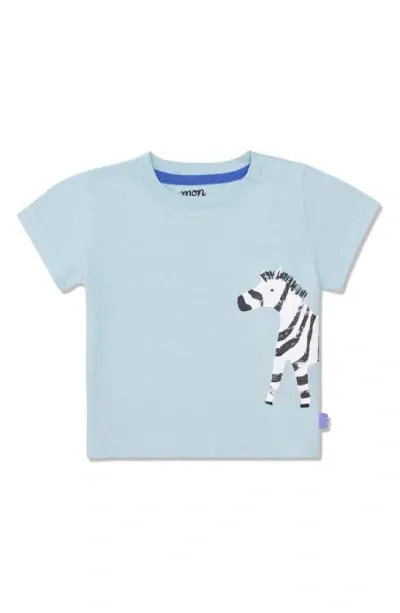 Mon Coeur Babies'  Recycled Cotton & Cotton Graphic T-shirt In Sterling Blue Zebra