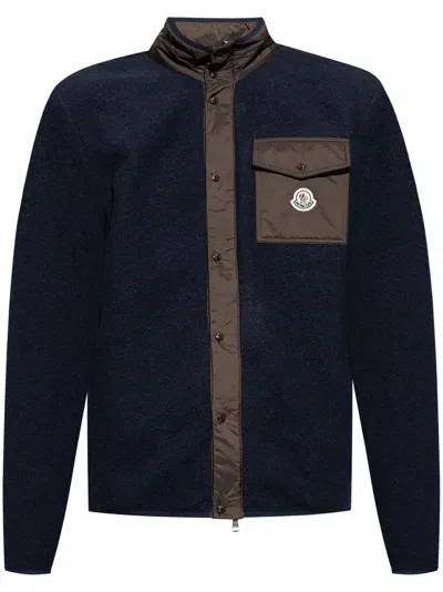 Moncler Mixed Media Wool Blend Jacket In Blue