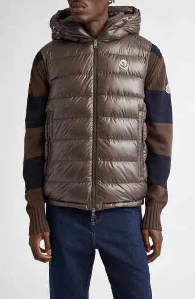 Moncler Barant Hooded Down Vest In Dark Brown