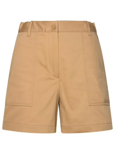 Moncler Beige Cotton Blend Shorts In Cream