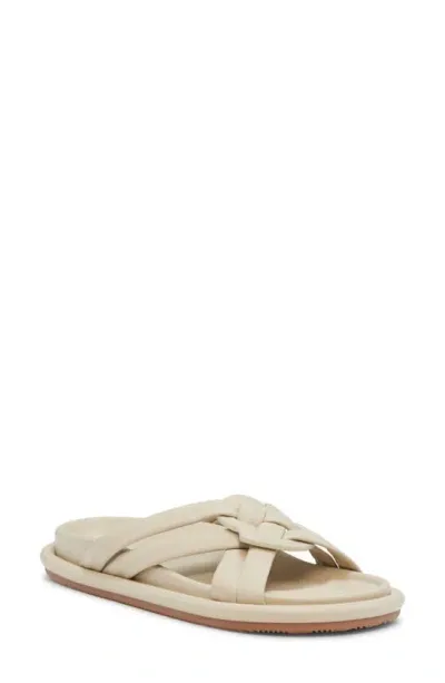 Moncler Bell Leather Crisscross Slide Sandals In Cream