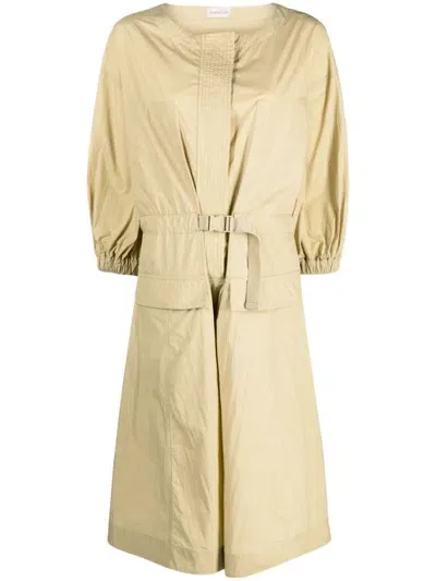 Moncler Cotton-blend Belted Midi Dress In Beige