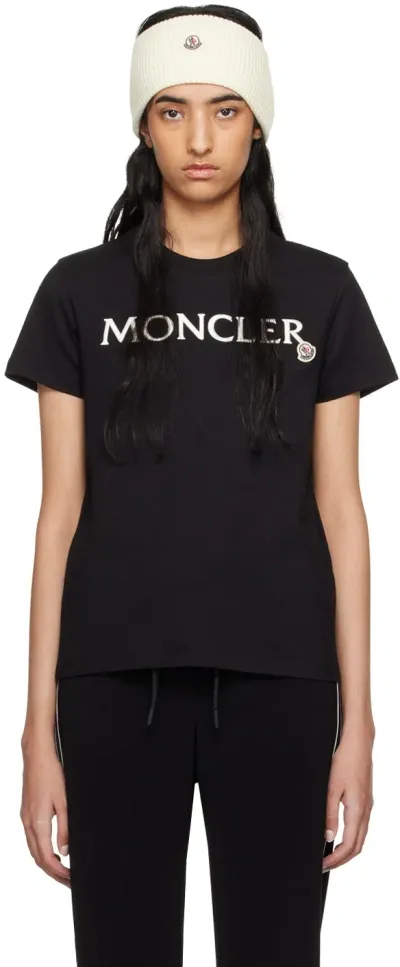 Moncler Black Embroidered-logo T-shirt In 999 Black