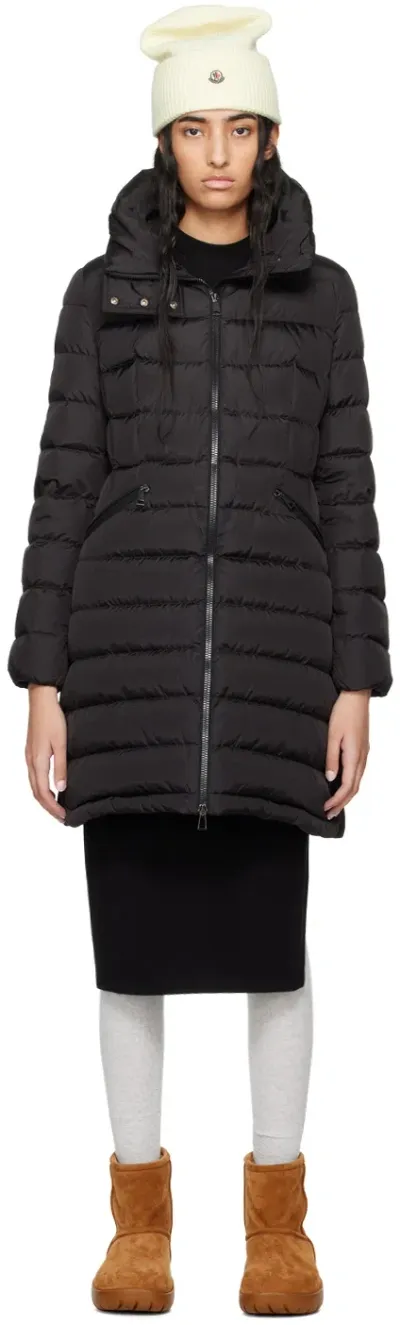 Moncler Hermine Grosgrain Trim Quilted Down Puffer Coat In 999 Black