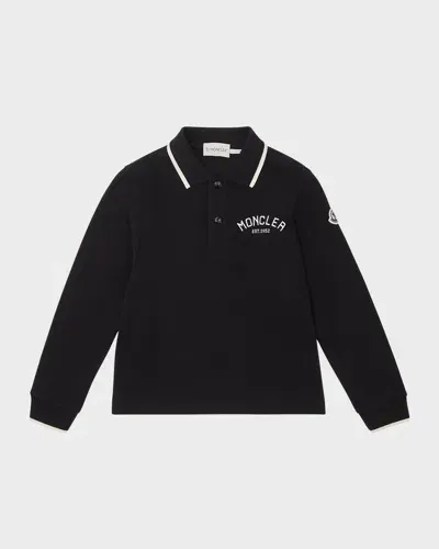 Moncler Kids' Boy's Embroidered Logo-print Polo Shirt In Black