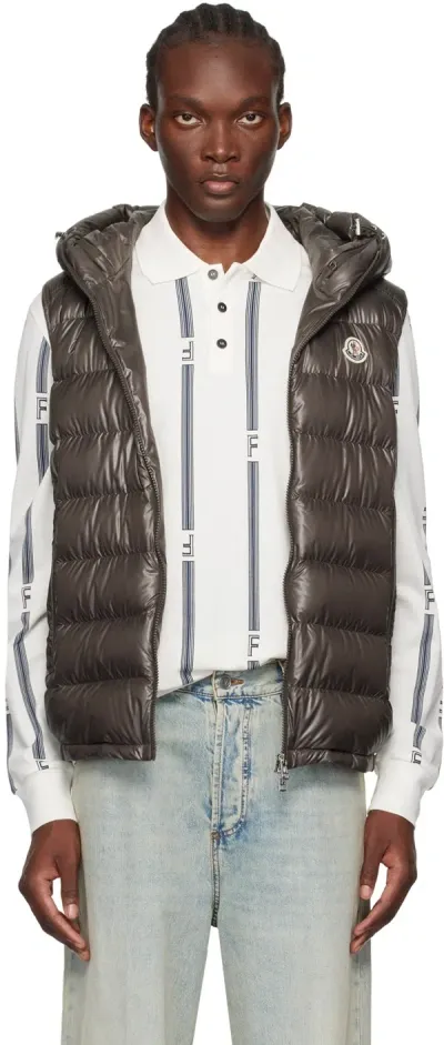 Moncler Brown Barant Down Vest In 243 - Dark Brown