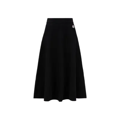 Moncler Collection Jupe Midi En Laine Et Coton In Black