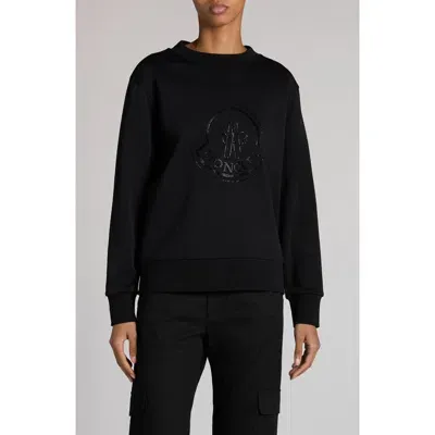 Moncler Rhinestone-embellished Logo Sweatshirt In Black