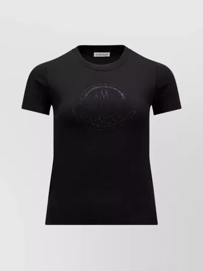 Moncler Crystal Logo Crew Neck T-shirt In Black