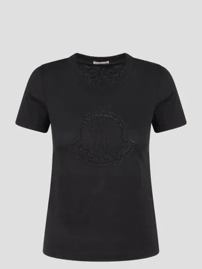 Moncler Crystal Logo T-shirt In Black