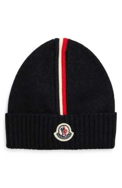 Moncler Cuff Virgin Wool Beanie In Blue