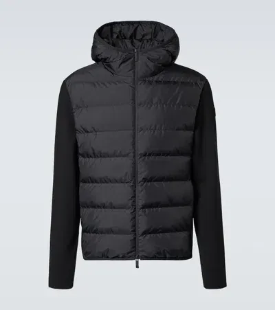 Moncler Knitted Wool Blend Down Cardigan Jacket In Black