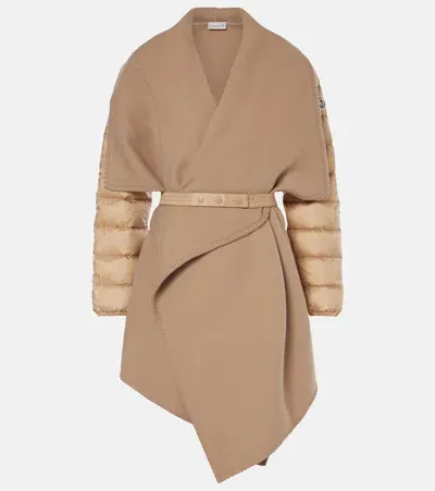 Moncler Down-paneled Wool-blend Coat In Beige