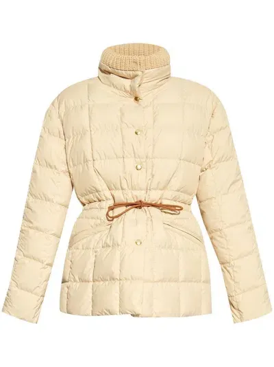 Moncler Drawstring Quilted Coat In Beige