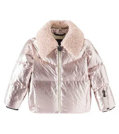 Moncler Kids' Edling Metallic Down Ski Jacket In Pink