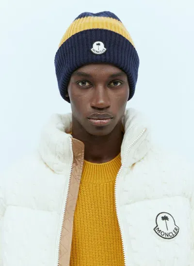 Moncler Genius Striped Logo Patch Beanie Hat In Multi