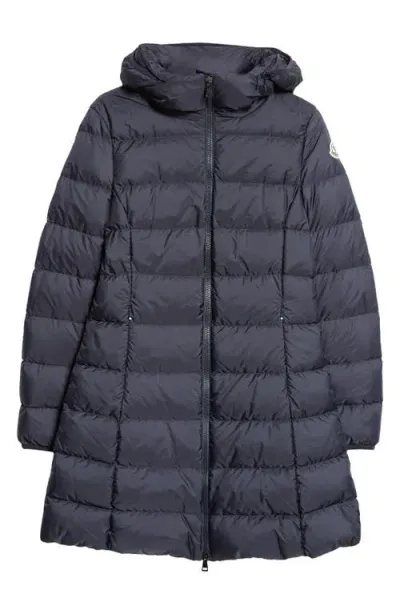 Moncler Gie Water Resistant Down Long Coat In Blue