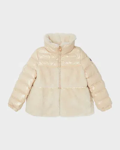 Moncler Kids' Girl's Ambay Faux Fur Puffer Jacket In Natural