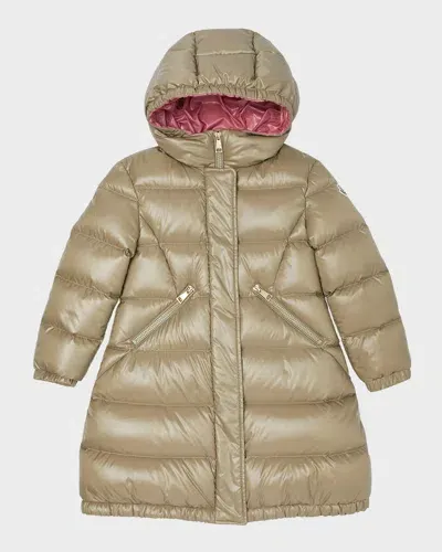 Moncler Kids' Bellevue Long Down Jacket In Camel