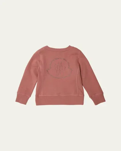 Moncler Kids' Girl's Embellished Bell-logo Sweatshirt In Dark Pink