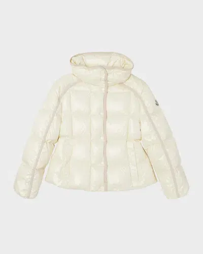 Moncler Kids' Girl's Sleat Puffer Jacket W/ Contrast Trim In Beige