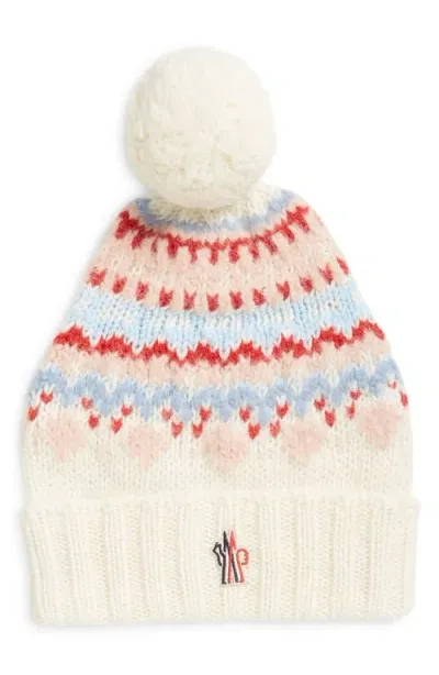 Moncler Wool-blend Beanie With A Shearling Pom In Natural