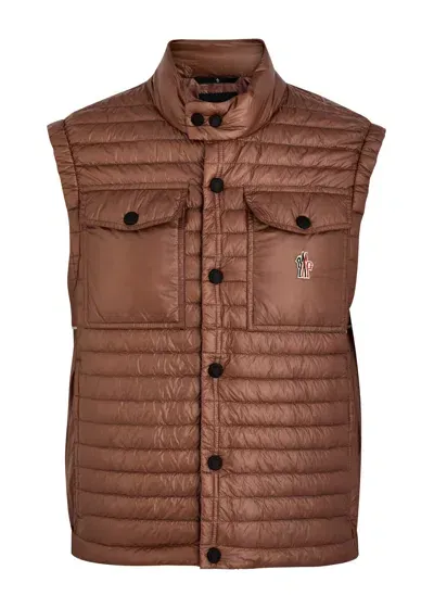 Moncler Ollon Logo-appliquéd Quilted Polartec® Alpha® Ripstop Down Gilet In Brown