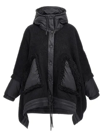 Moncler Grenoble Felt Nylon Cape In Black