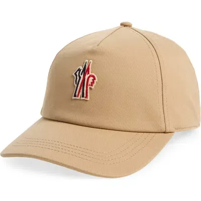 Moncler Grenoble Logo Cotton Twill Baseball Cap In Beige