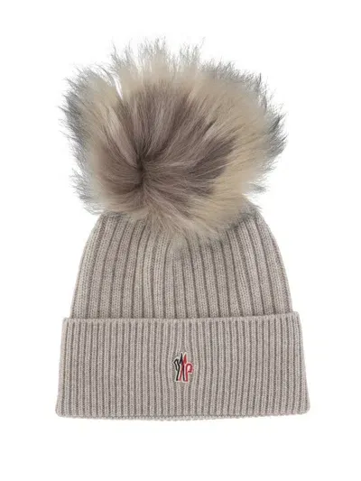 Moncler Grenoble Pom Pom Embellished Beanie In Beige