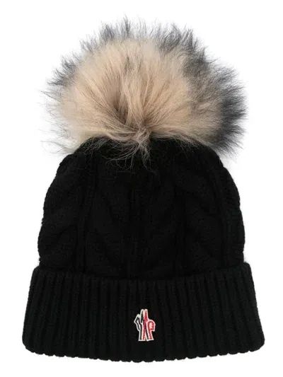 Moncler Pompom Cable-knit Beanie In Black