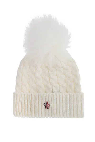 Moncler Grenoble Wool Beanie Hat With Pom Pom. In White