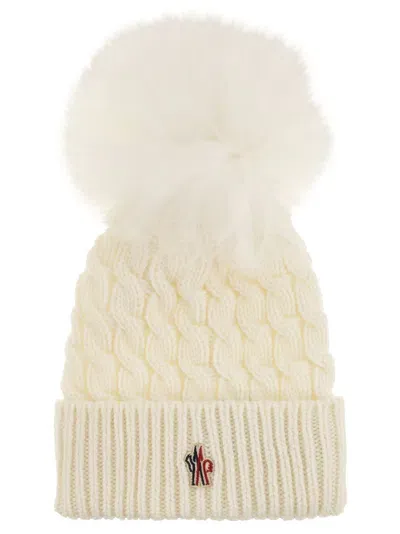 Moncler Pompom Cable-knit Wool Beanie In Ivory