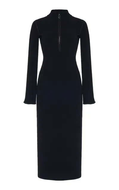 Moncler Half-zip Knit Crepe Midi Dress In Black