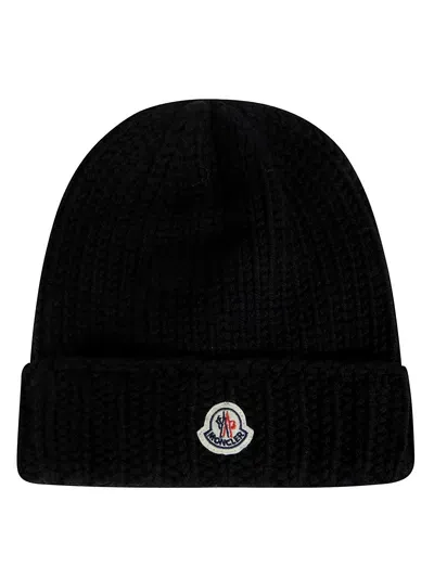 Moncler Branded Wool Hat In Black