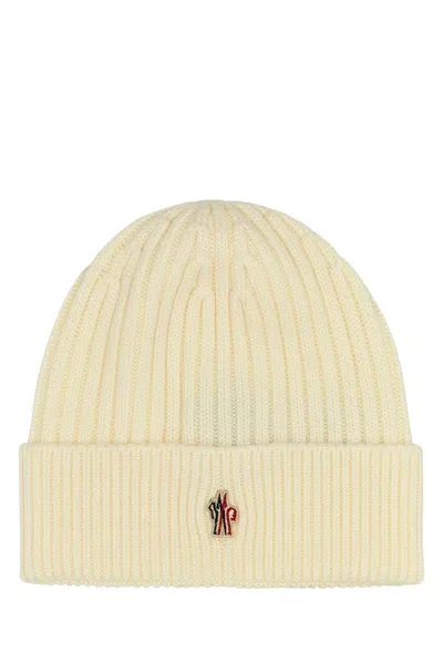 Moncler Grenoble Logo Embroidered Knit Beanie In White