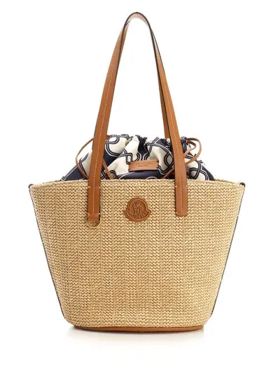 Moncler Hubba Small Raffia Tote In Beige