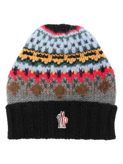 Moncler Intarsia-knit Beanie Hat In Black