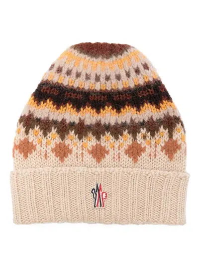 Moncler Intarsia-knit Beanie Hat In Neutrals