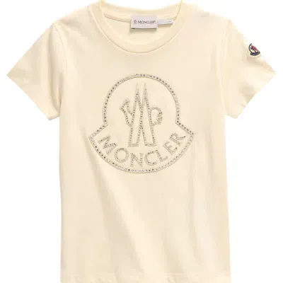 Moncler Kids' Crystal Embellished Cotton Logo T-shirt In Cream