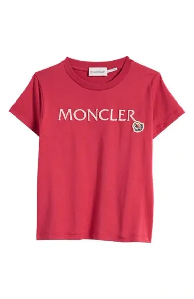 Moncler Kids' Embroidered Logo Cotton T-shirt In Red