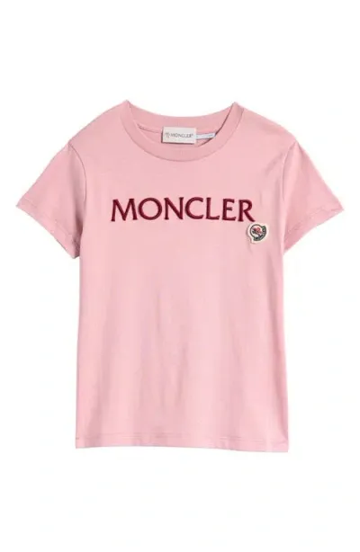 Moncler Embroidered Logo Cotton T-shirt In 玫瑰粉